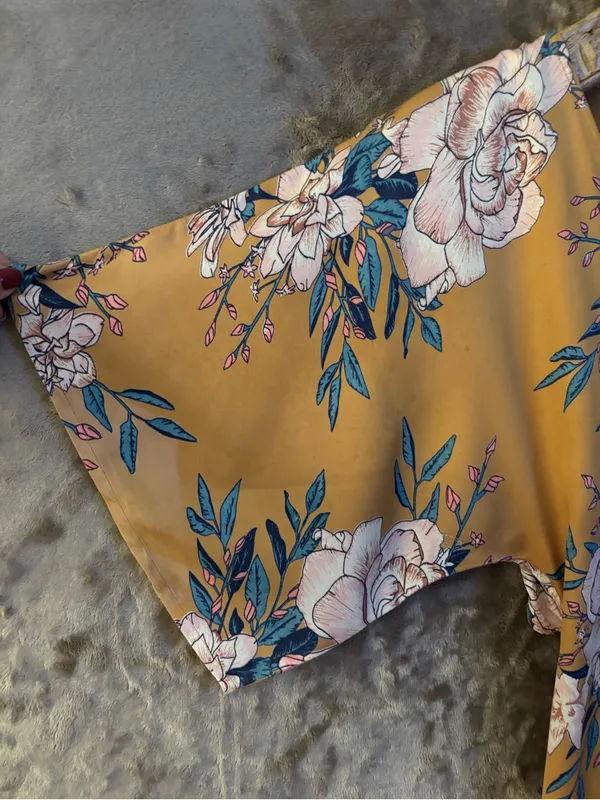 Vintage Billabong Mustard Floral V-Neck Midi Dress Women’s Size M - Image 7
