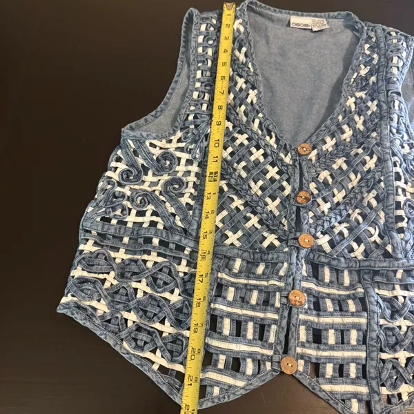 Cherokee Blue and White woven jean Vest with Wooden‎ Buttons - Image 4