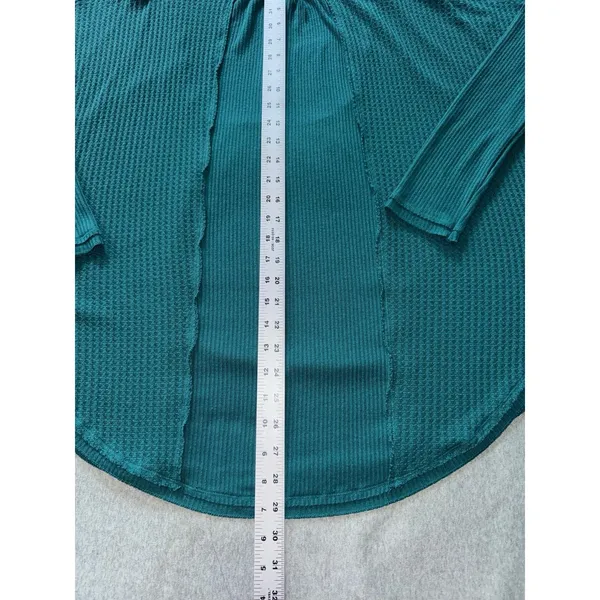 Free People Waffle Knit Leo Henley Tee In Teal Green‎ Oversized Size Medium - Image 10