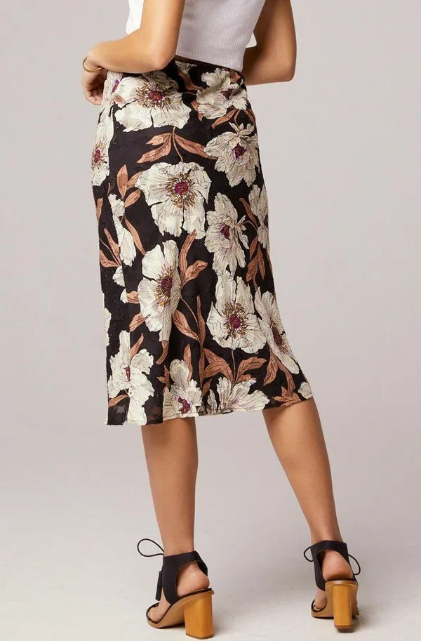 Band of Gypsies Collective Floral Print Midi Slip Skirt Rho Black Cream Size Large - Image 4