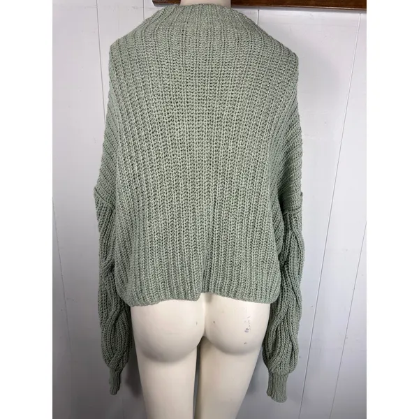 FREE PEOPLE Seasons Change Boxy Sweater Bubble Sleeves in Sage Green Size S - Image 6