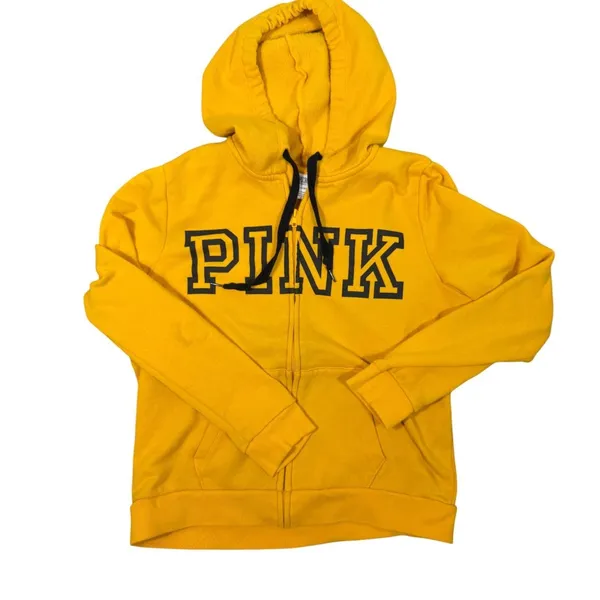 PINK Victoria's Secret Hoodie Women Large Yellow Full Zip Logo Sweatshirt - Image 10