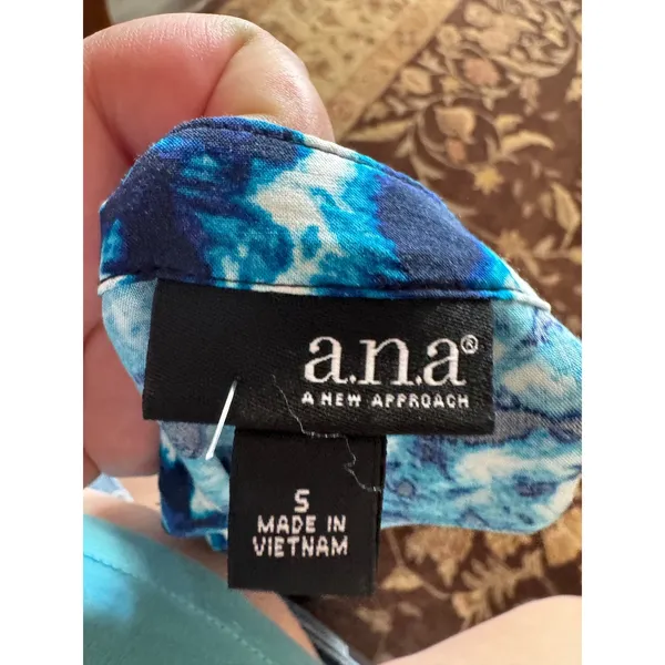 a.n.a A New Approach Blue Abstract Tie Dye Smocked Waist V-Neck Mini Dress S - Image 3