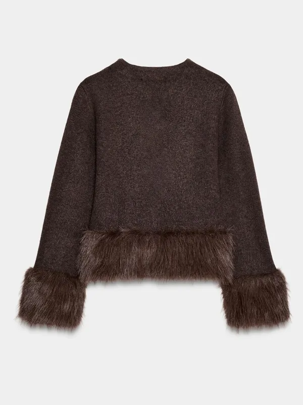 Zara NWT Brown Faux-Fur Trim Jacket - Image 14