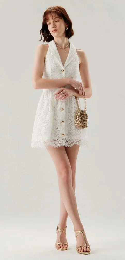 RIHOAS White Lace Collared Sleeveless Mini Dress S - Image 4