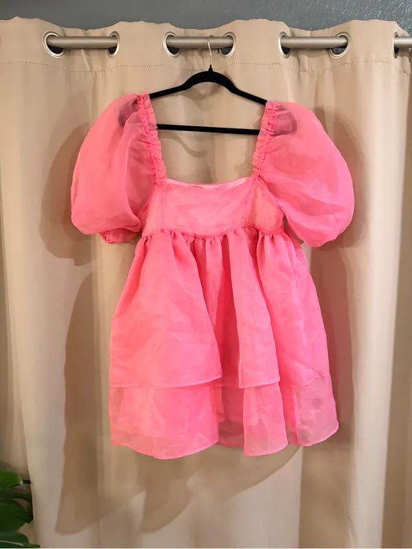 Chelsea & Violet Pink Puff Sleeve Tiered Dress - Image 2