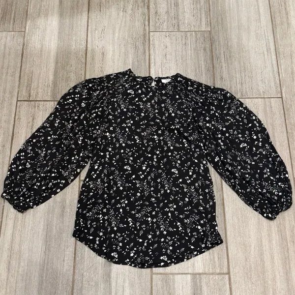 Joie Floral Blouse Women XS Black White Viscose Long Sleeve Keyhole Relaxed Top - Image 7