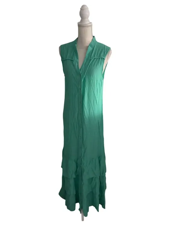 HIRUS Green Button Down Maxi Dress Size Large - Image 3