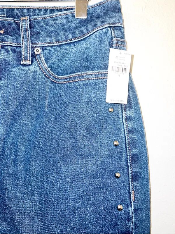 Old Navy Dark Blue Straight Extra High-Rise Studded Jeans - Image 4