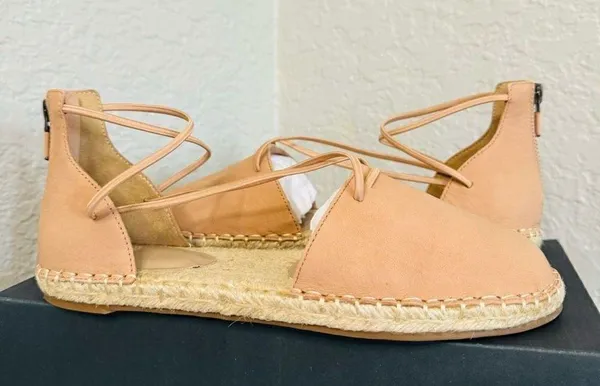 Eileen Fisher Lace-Up Leather Espadrille Sandal, Toffee Cream Pink Size 7.5, NWT - Image 3