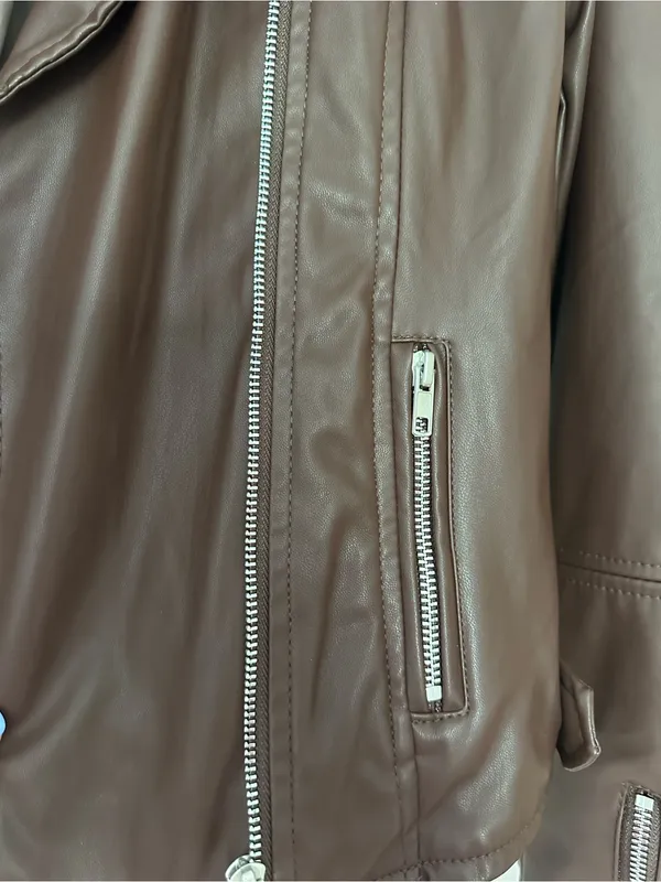 Ambiance Brown Faux Leather Moto Jacket with Silver accents Medium NWT - Image 5