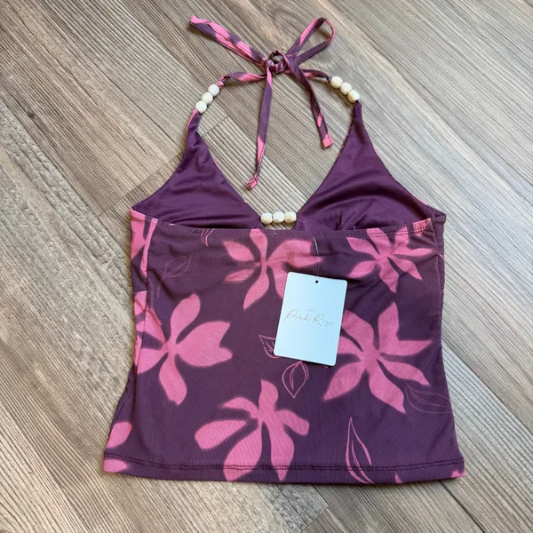 Pink Rose NWT Halter Floral Crop Top - Image 4