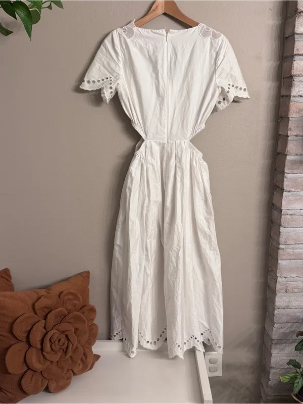 Self-Portrait Cutout Anglais Organic Cotton Poplin Midi Dress - Image 7