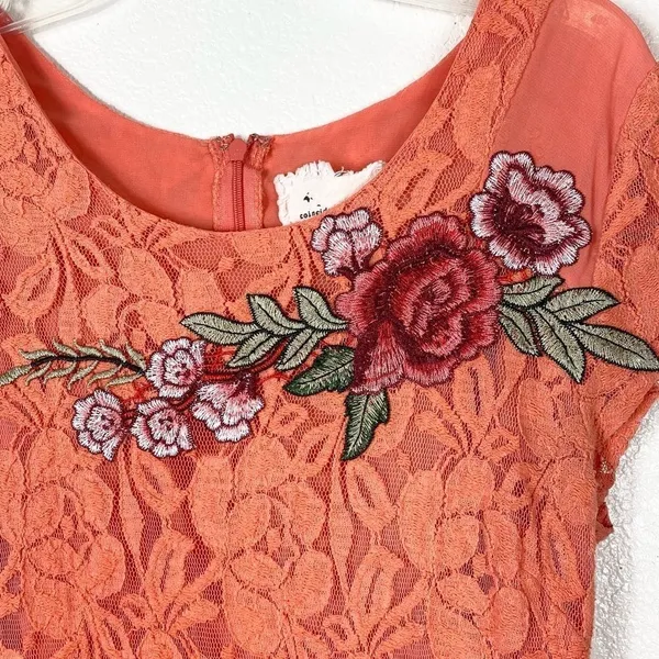Anthro Orange Floral Embroidered Lace Mini A Line Dress - Image 3