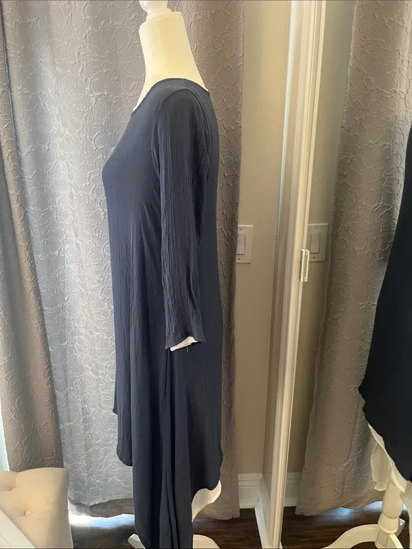 Women's Navy Asymmetric Hem Tunic with Contrast Trim - Image 2