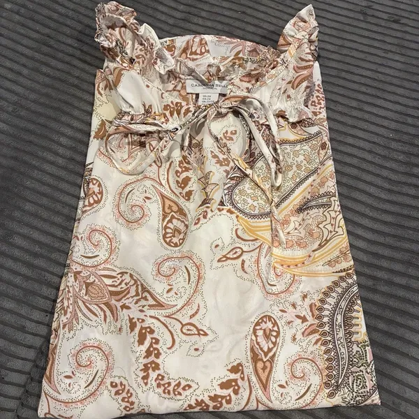 CAROLINA BELLE MONTREAL Womens 2X Paisley Career Sleeveless Ruffles Beige Top - Image 10