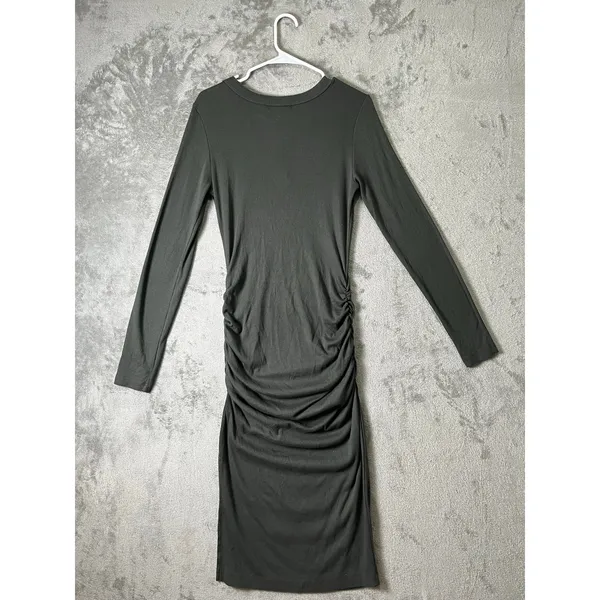 Michael Stars Maya Long Sleeve Dress Size L Tarragon Ribbed Midi Minimalist New - Image 3