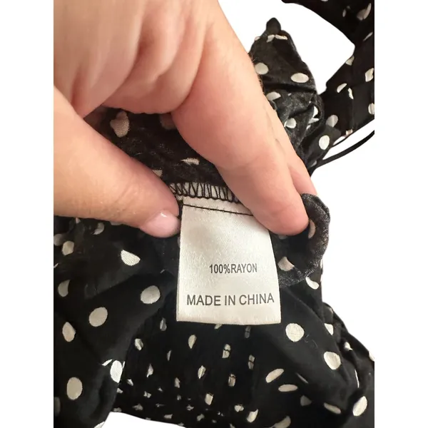 SEEK THE LABEL Polka Dot Ruffled Off Shoulder‎ Blouse Black Small - Image 6