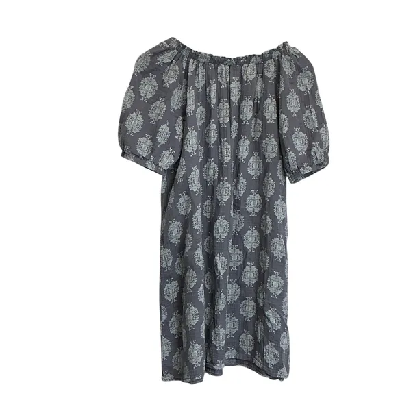 Wonderly Womens Blue‎ Medallion Cotton Gauze Peasant Mini Dress M Puff Sleeve - Image 10