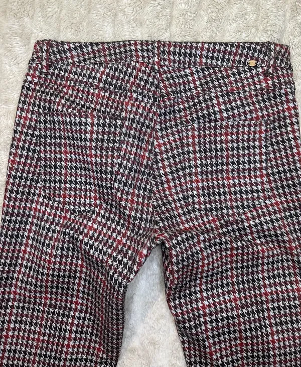 Zara red/brown/cream houndstooth plaid skinny jeans/slim stretch pants Size 6 - Image 3