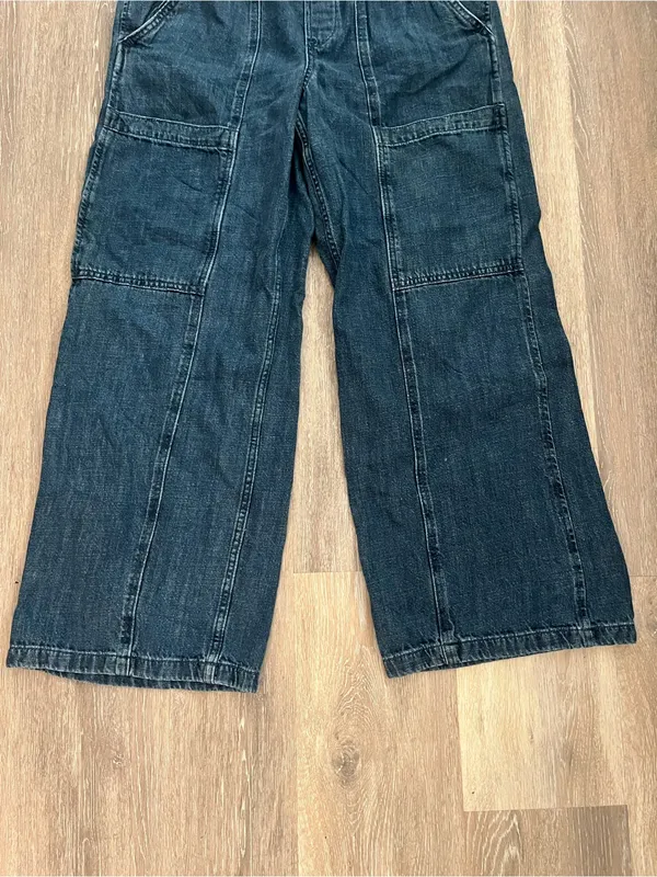 Gap Womens Wide Leg Jeans Medium Dark Wash Denim Easy Cargo Jean Pull On Utility - Image 3
