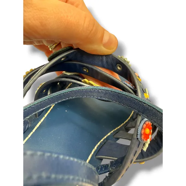 Tory Burch Marguerite Sandals 8 Navy Leather Floral Summer Casual‎ Boho - Image 13