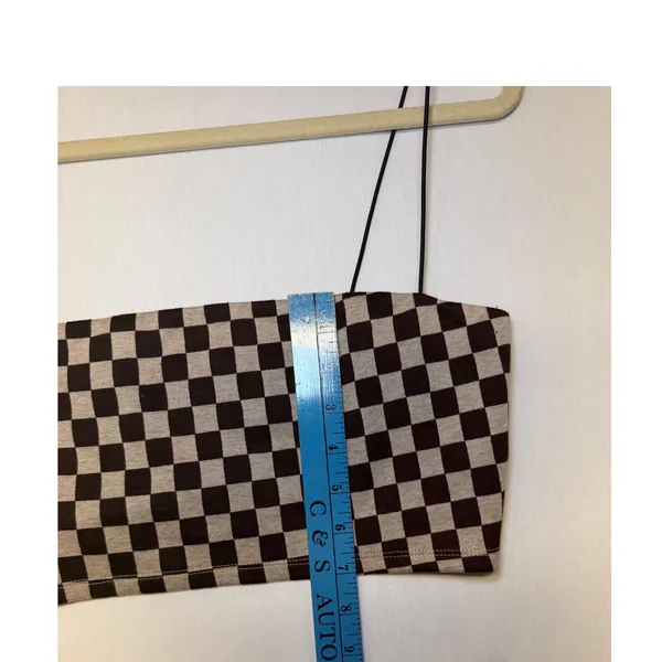 Reformation Womens Checkerboard Spaghetti Strap Crop Top Brown Tan Size L‎ - Image 4