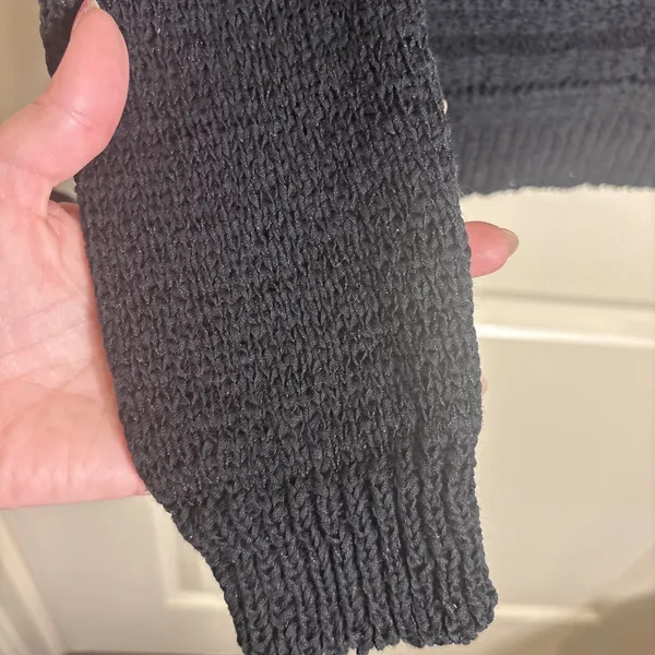 Lauren‎ Ralph Lauren Sweater Medium Cotton Blend Knit Crochet Open Weave Black - Image 5