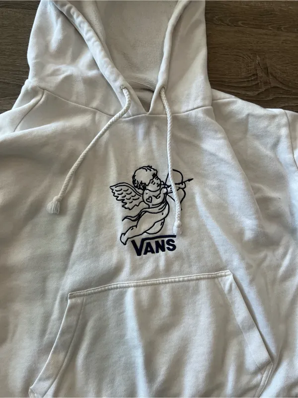 Vans Karina Hoodie Womens Medium Cream Cupid Cherub Checkerboard Crop Pullover - Image 6