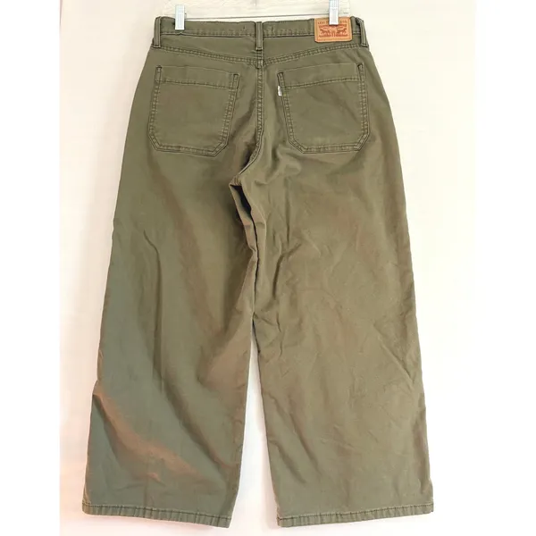 Levis Mile High Cropped Wide Leg Pants Olive Green Button‎ Fly Womens 31 - Image 2