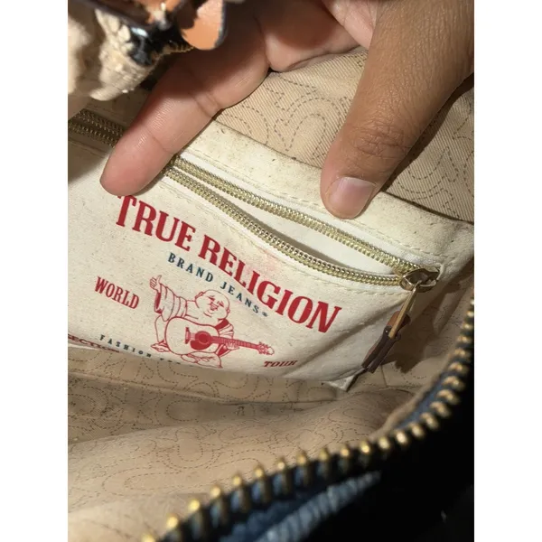 True religion denim Leather hobo bag purse shoulder bag pocket Logo hangtag M - Image 3