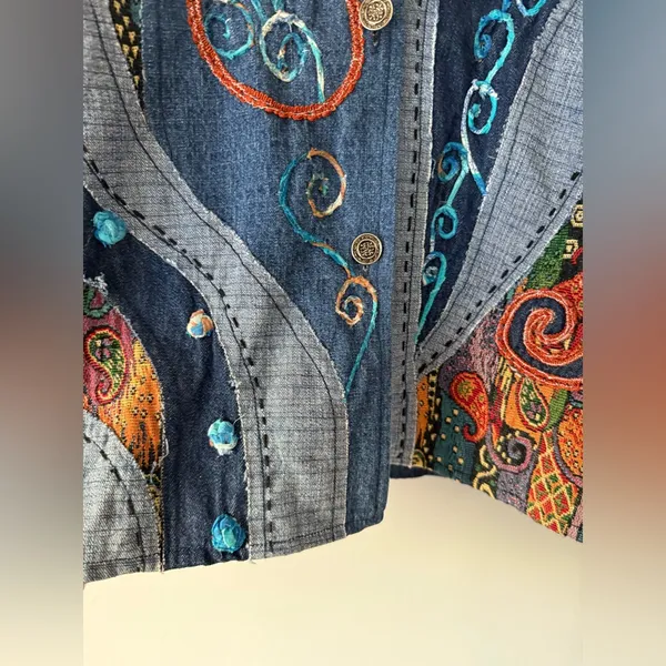 Vtg Parsley & Sage Botanical Floral Embroidered Button Up Denim Jacket Patchwork - Image 12