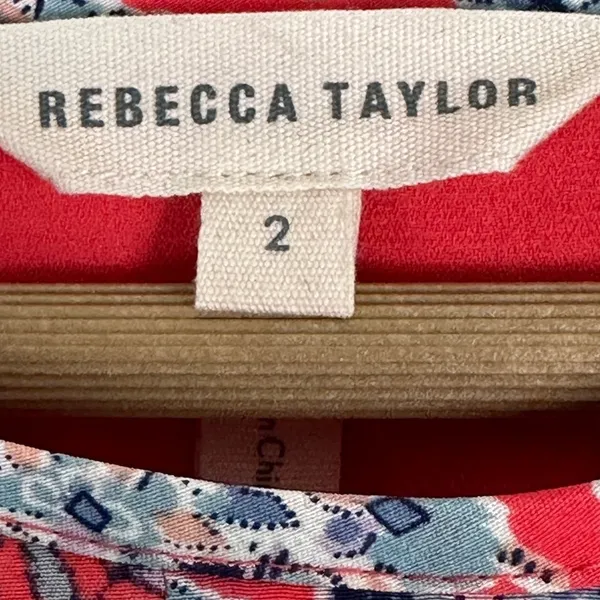 Rebecca Taylor Floral Medallion Silk Trapeze Mini Dress Red Blue Boho Size 2 - Image 6