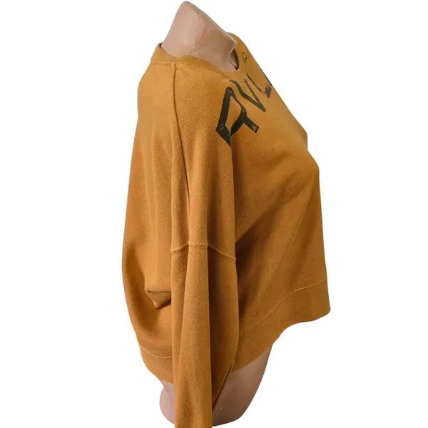 RVCA Pullover Sweatshirt Large Mustard Yellow Cropped Graphic Logo Boxy Fit - Image 4