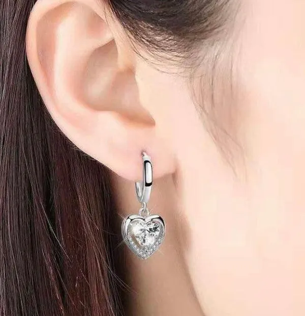 925 Silver Plated AAA Cubic Zirconia Love Heart Dangle Drop Earrings for Women - Image 4