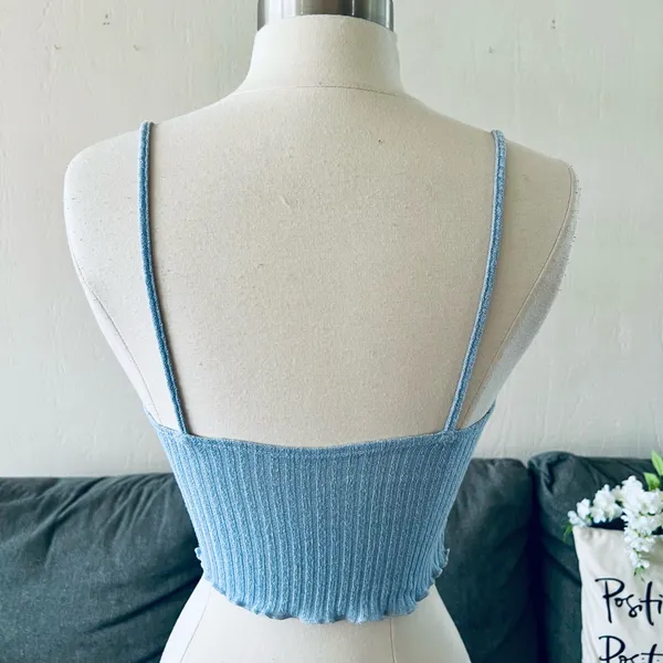 Blue Ribbed Crop Top Size XS - Image 4