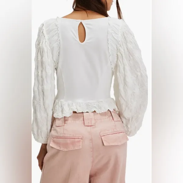 NWT Free People White Textured Blouse - Image 2