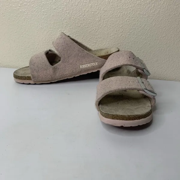 Birkenstock Arizona Shearling Sandals Sz 37 US 6 Pink Suede Fuzzy Wool Slides - Image 2