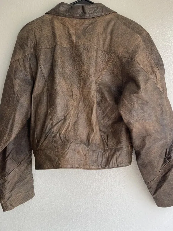 Vintage Jess Genuine Brown Leather Bomber Jacket Brown Mexico Made Women’s Sz M - Image 3