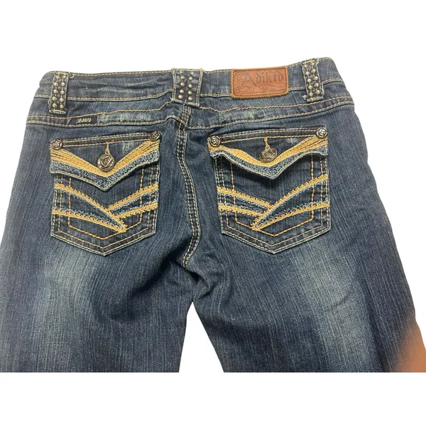 Adiktd Womens Flare Jeans 4 W28 Dark Wash Rhinestone Embellished Y2K Western - Image 5