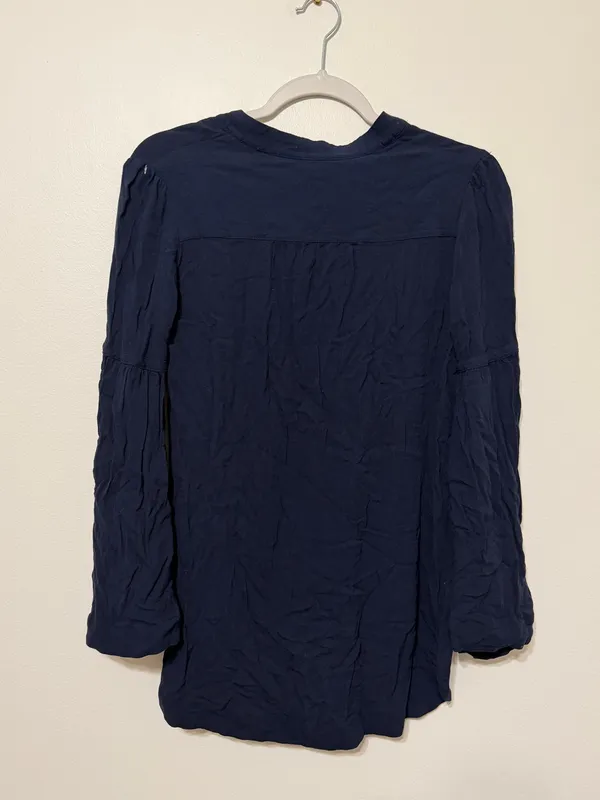 Free People Easy Girl Belle Sleeve Boho Top Size XS Navy Festival - Image 7