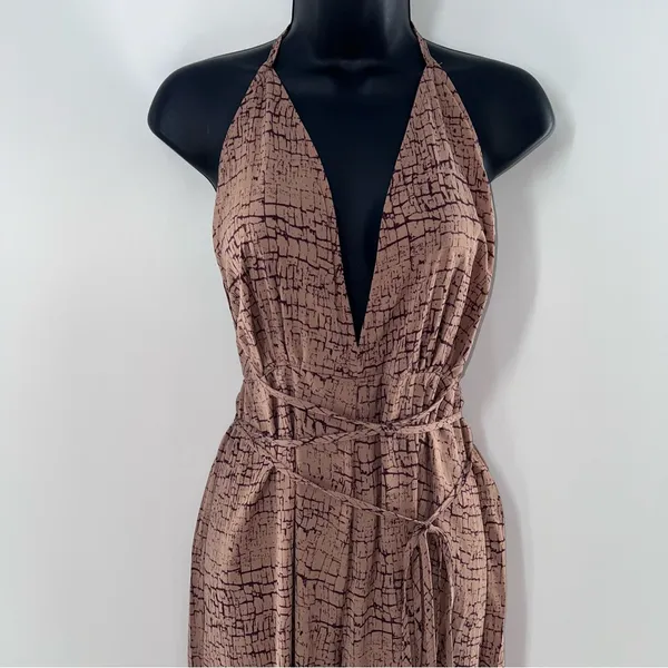 PrettyLittleThing Stone Print Patterned Wide Leg Halter Neck Jumpsuit-Size 8 - Image 2