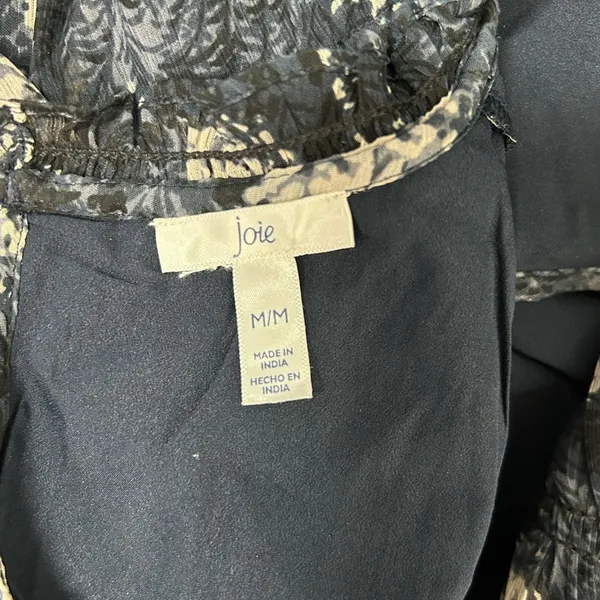 Joie Ruffle Neck Printed Mini Dress | Navy Tan | Medium - Image 14