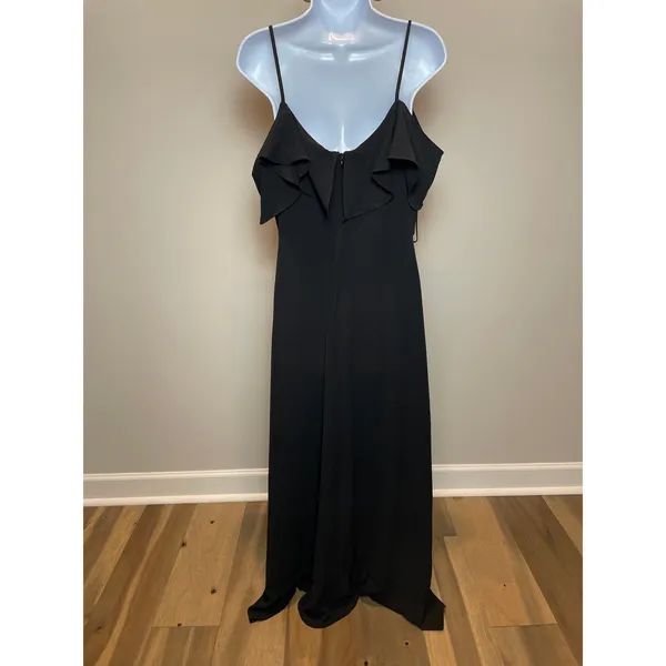 London Times Black Paisley Cold Shoulder Maxi Dress Ruffle Detail Size 12 - Image 3