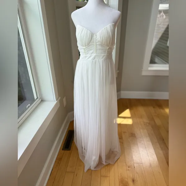 IRIS White Mesh Grecian Homecoming Dress Gown Size Medium FLAW - Image 15
