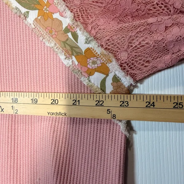 POL Pink Floral Lace Waffle Knit Long Lace Sleeve Top Size L YKT1297 Spring NWOT - Image 6