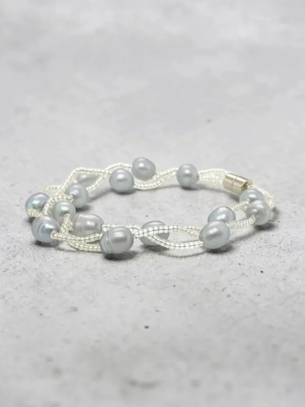 Silver Cultured Pearl Bracelet with Magnetic Clasp - Image 2