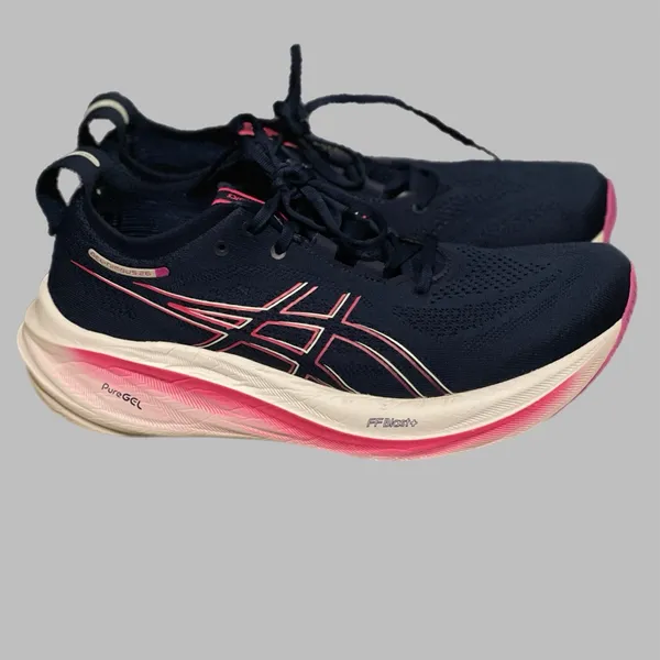 Asics Women's Navy and Pink Athletic Shoes - Image 2