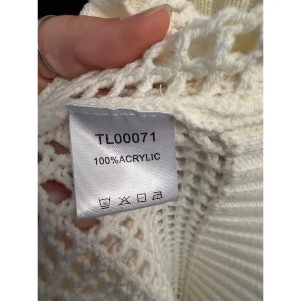 Open Knit Cream Cap Sleeve Sweater Pullover Breezy Summer Crochet Top Cover-Up - Image 7
