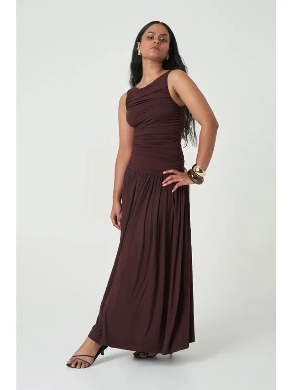 Summer Away Patmos Dress in Dark Walnut Small Womens Long Maxi - Image 3
